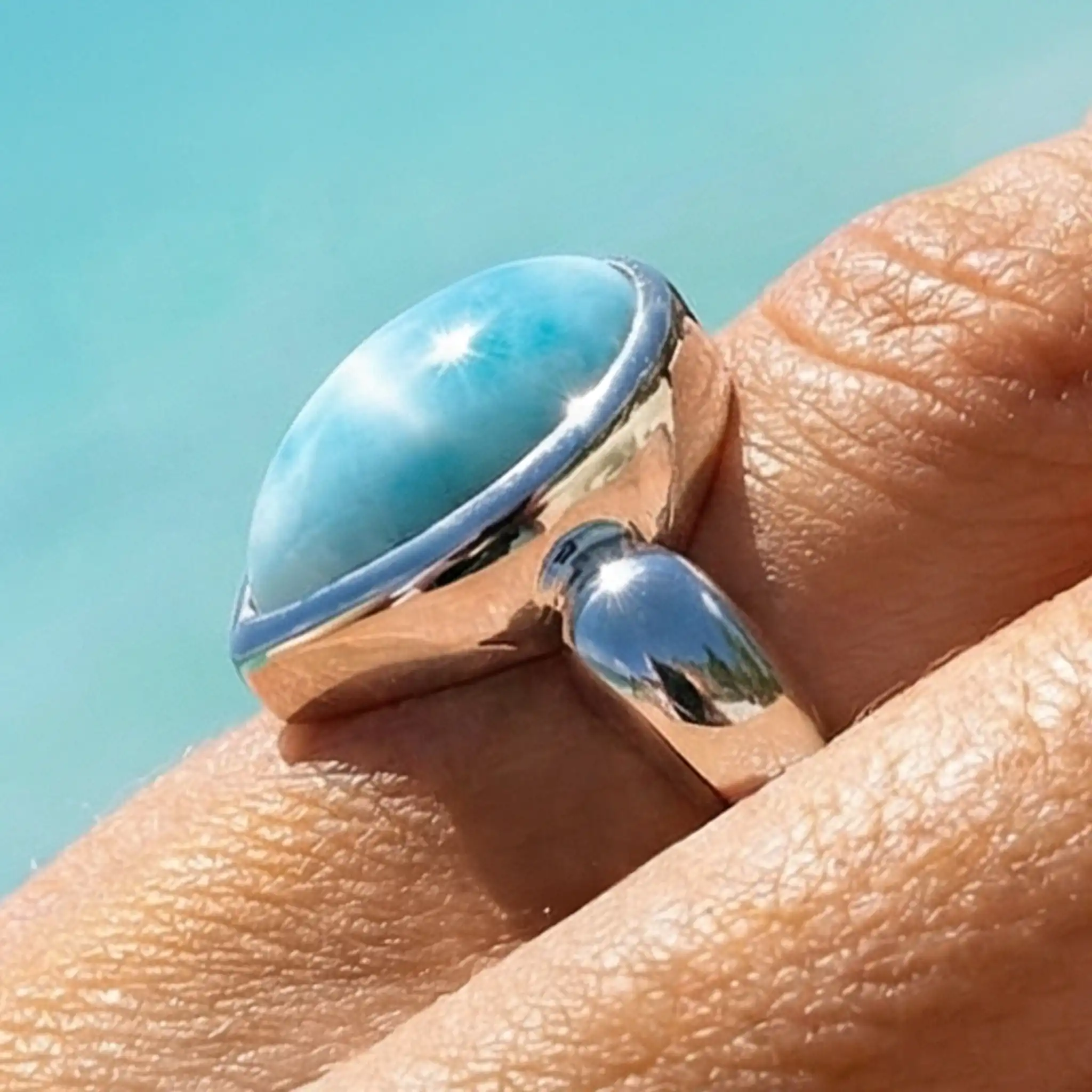 Larimar Pear Sterling Silver Ring