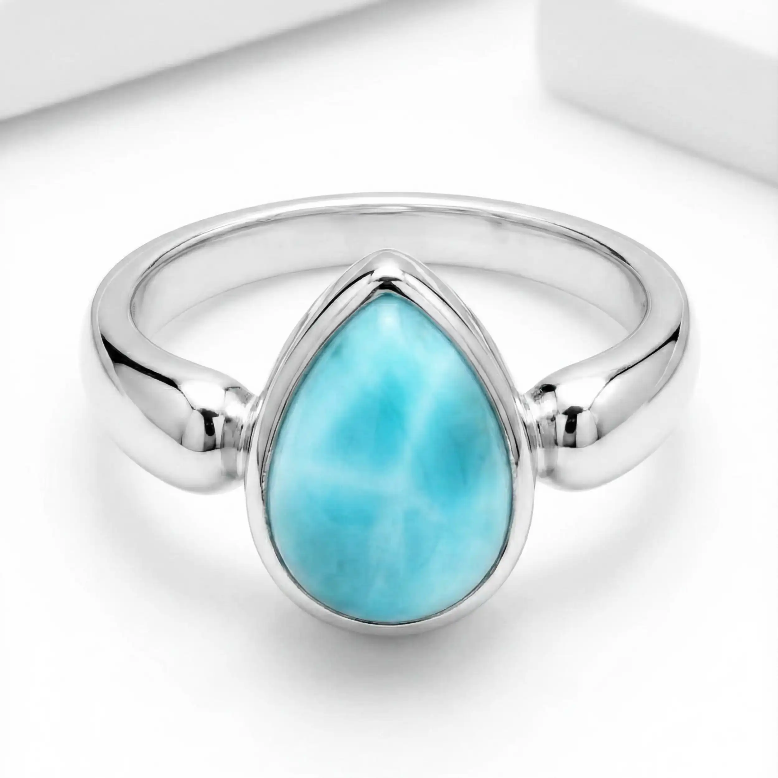 Larimar Pear Sterling Silver Ring