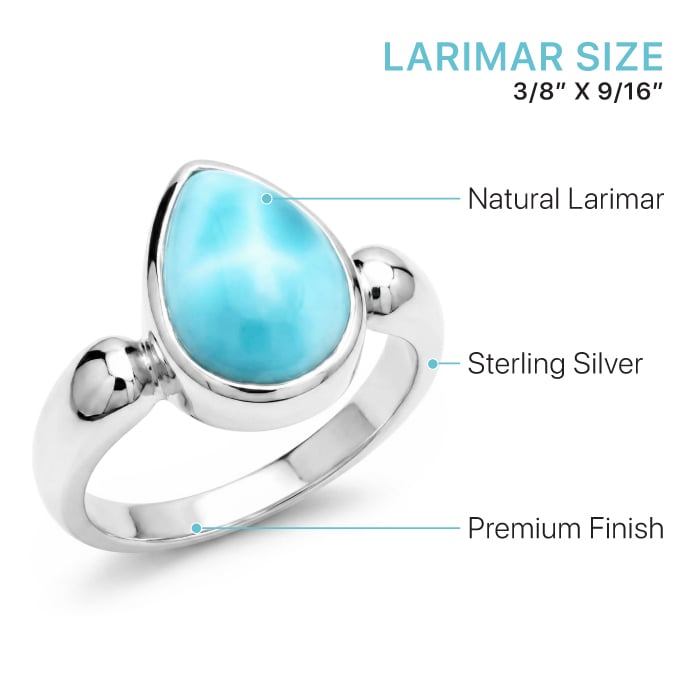 Pear ring in silver with larimar by Marahlago