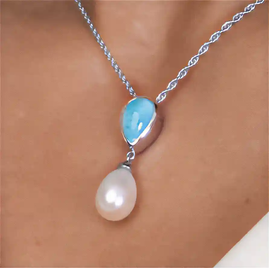 Pearl Necklace with larimar