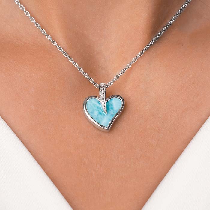 Blue Heart Necklace in sterling silver with White Sapphire