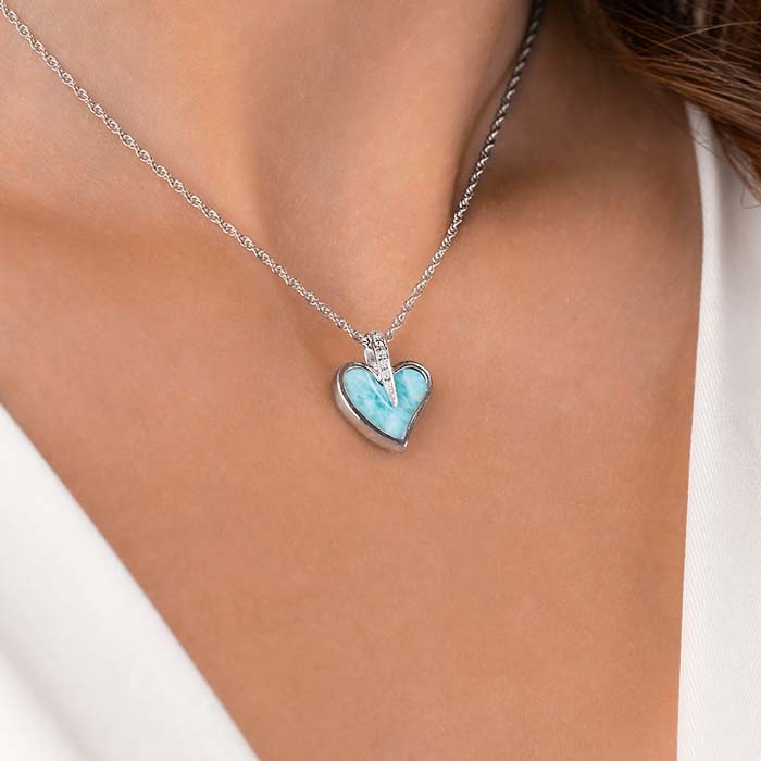Blue Heart Necklace in sterling silver