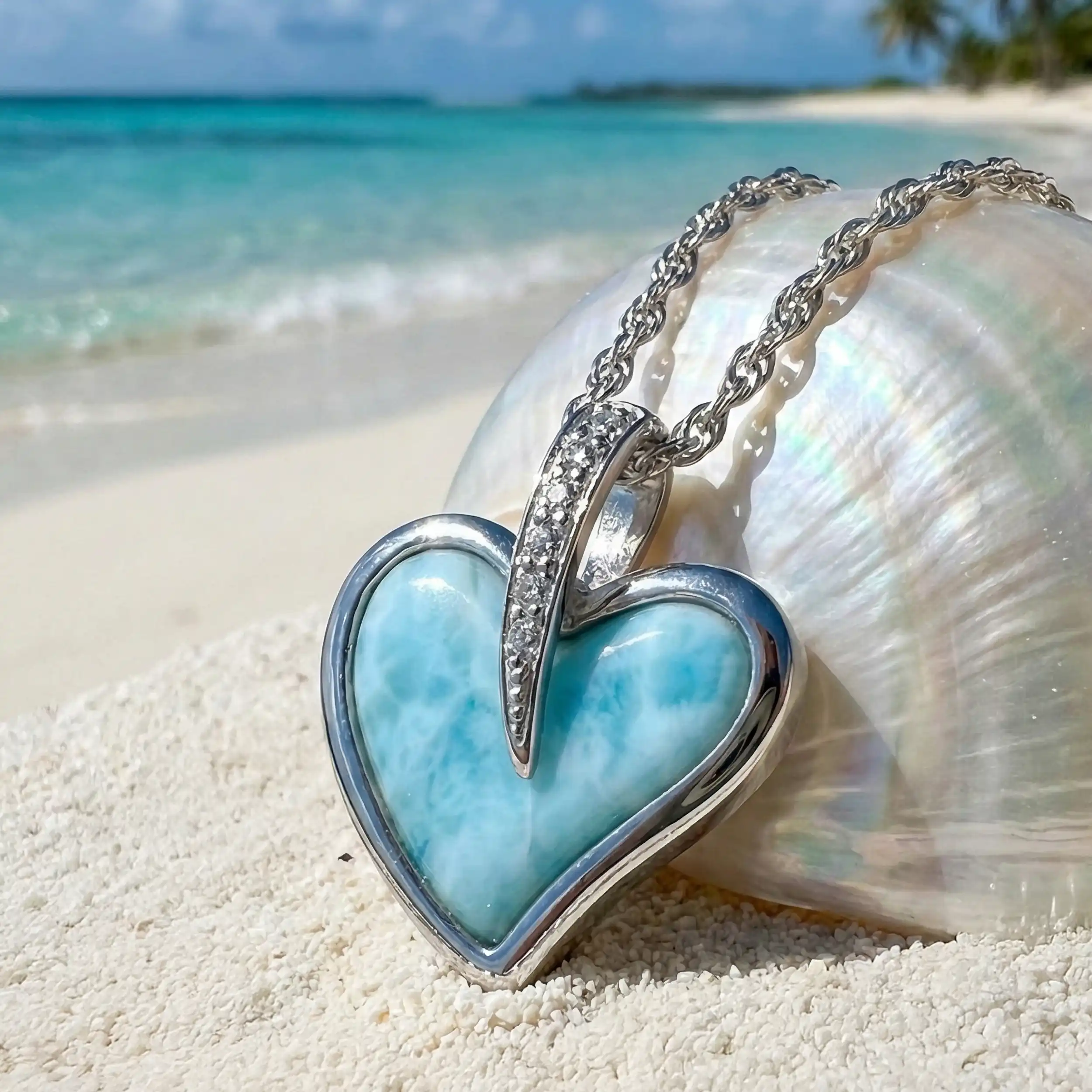 Blue Heart Necklace in sterling silver