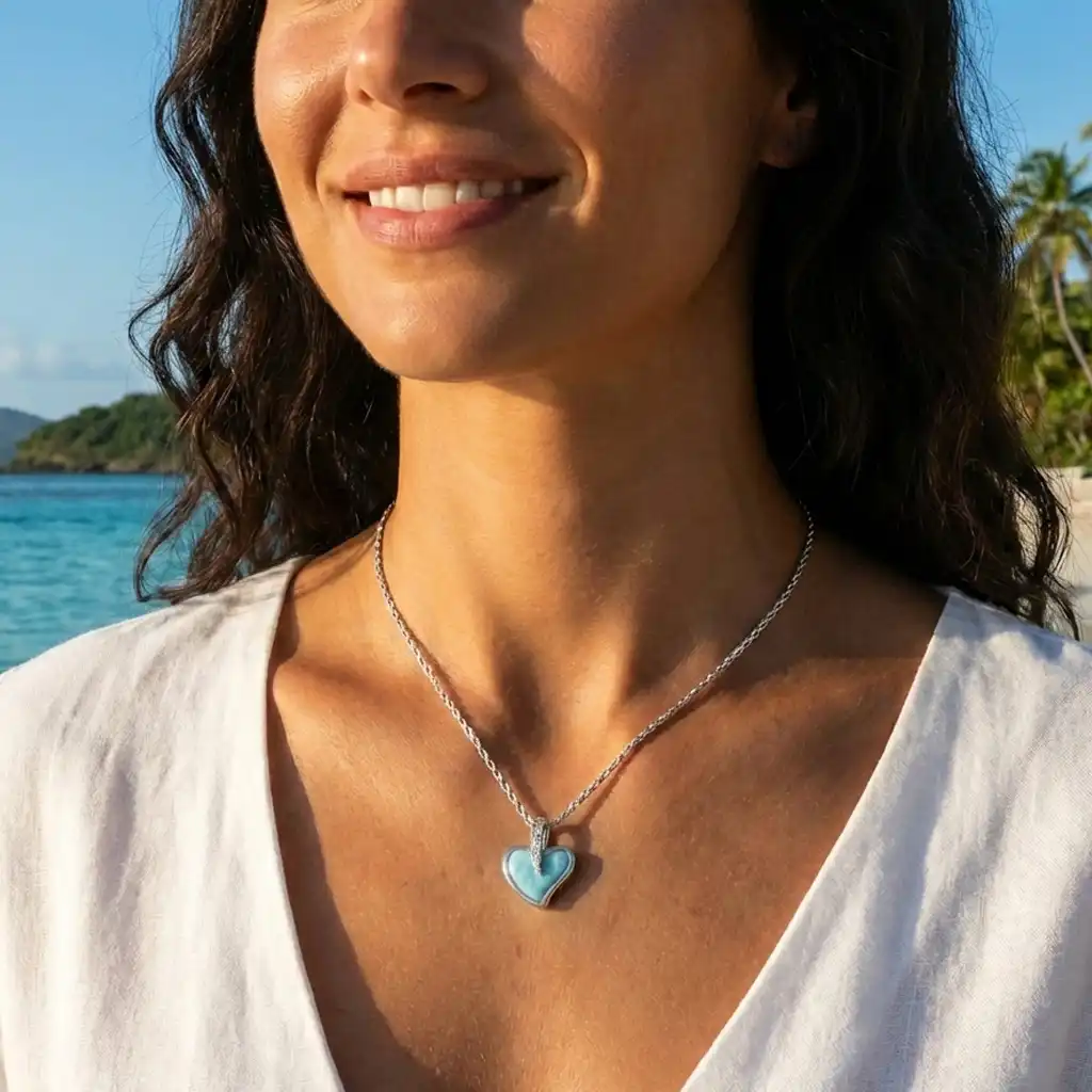 Blue Heart Necklace in sterling silver