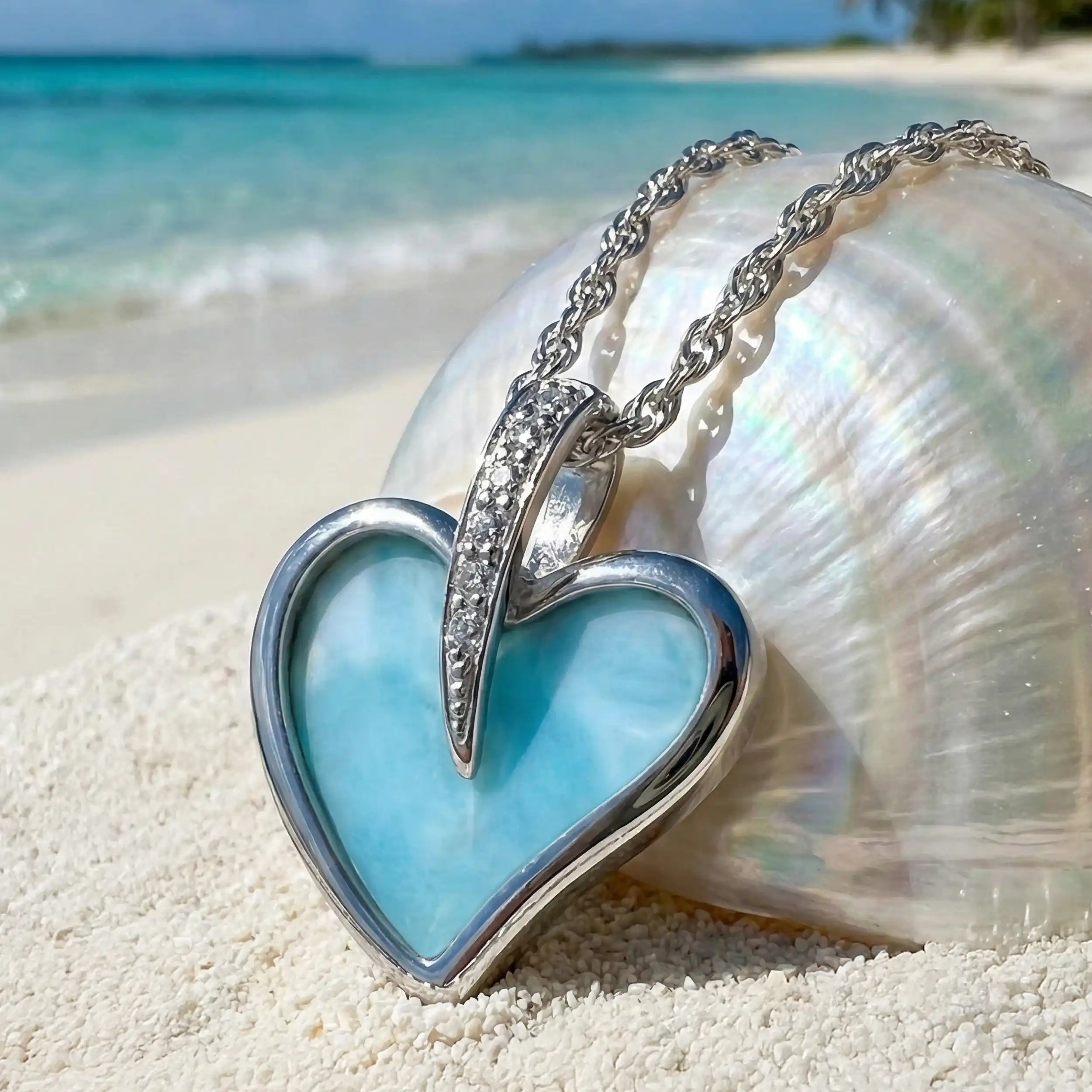 Blue Heart Necklace in sterling silver