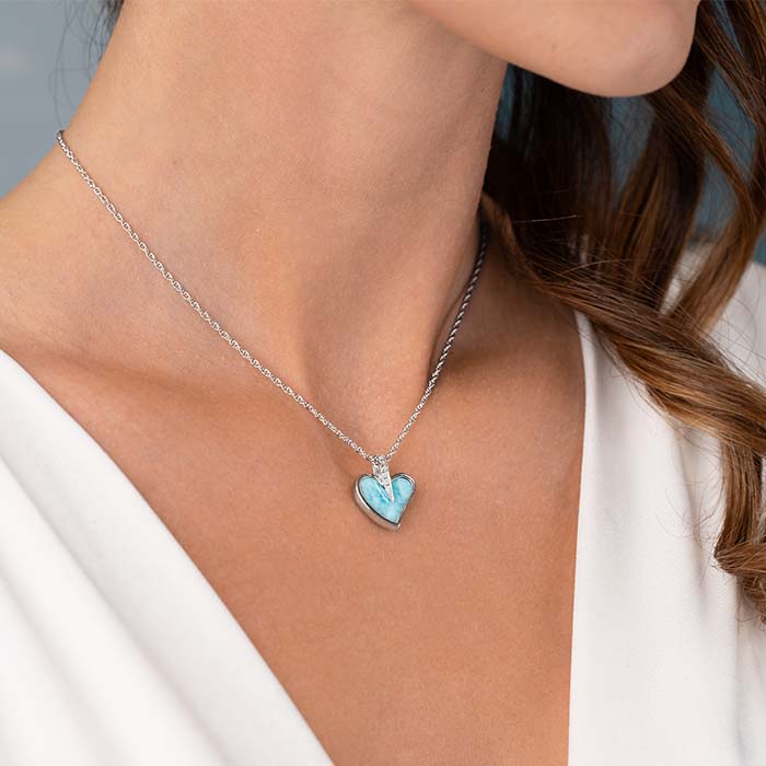 Blue Heart Necklace in sterling silver