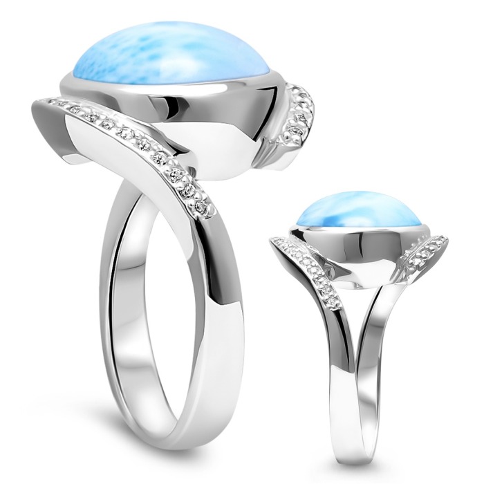Larimar Sterling Silver Adella Ring Marahlago Jewelry round Gemstone White Sapphire
