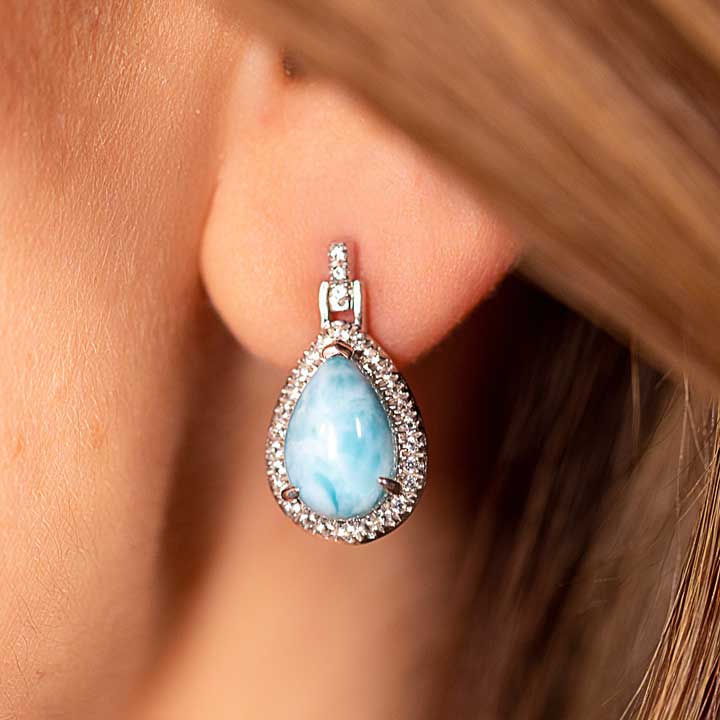 Larimar Sterling Silver Radiance Pear Post Earrings Marahlago Jewelry pear Gemstone White Sapphire
