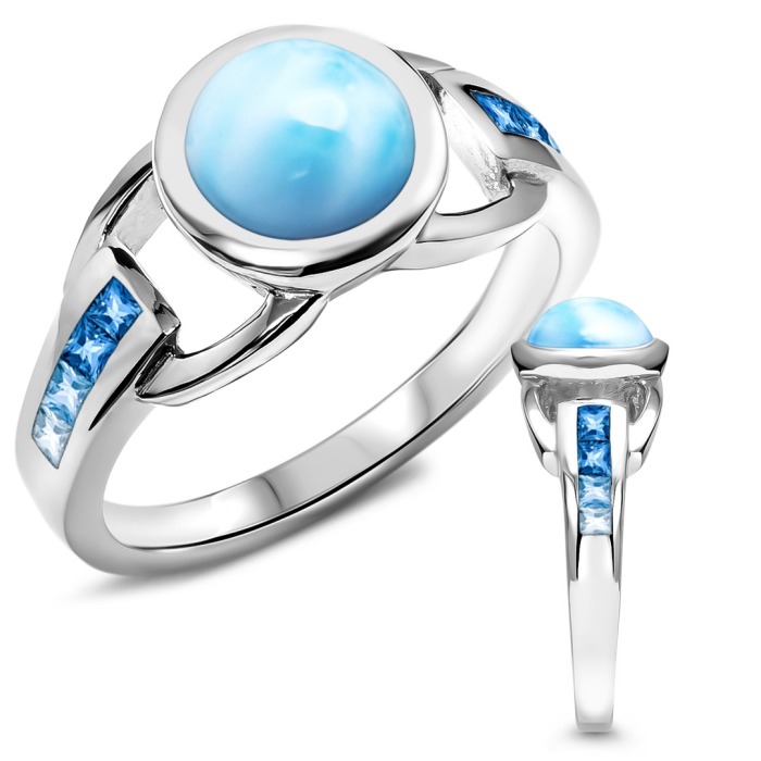 Larimar Sterling Silver Aqua Ring Marahlago Jewelry round Gemstone Blue Topaz