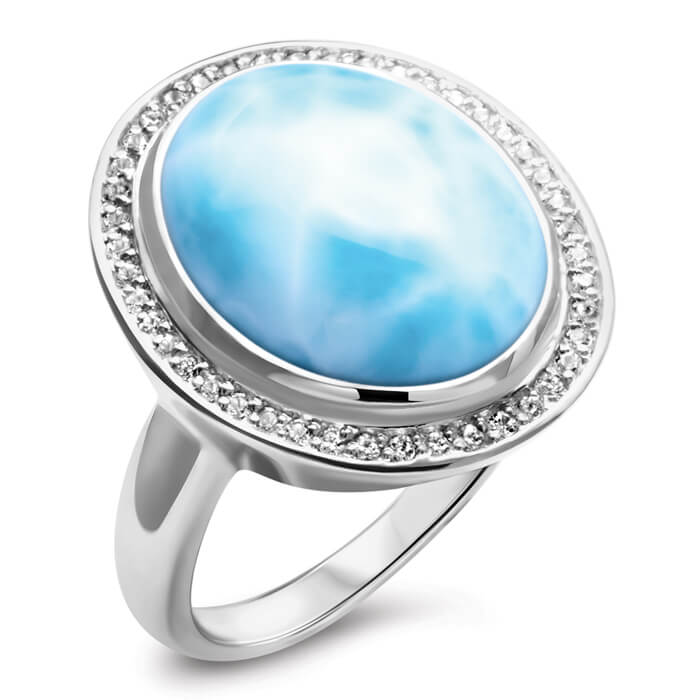 Halo ring in sterling silver and larimar by marahlago