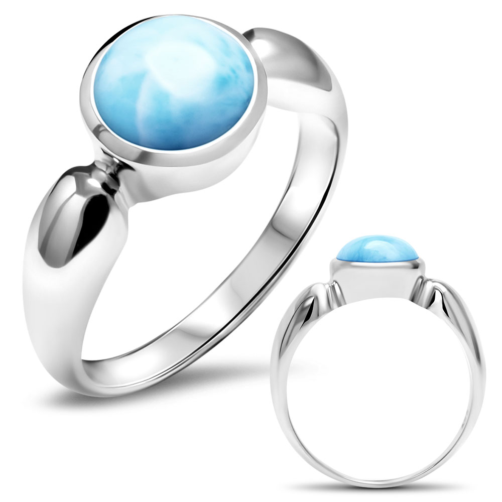 Larimar Sterling Silver Liquido Ring Marahlago Jewelry round Gemstone 