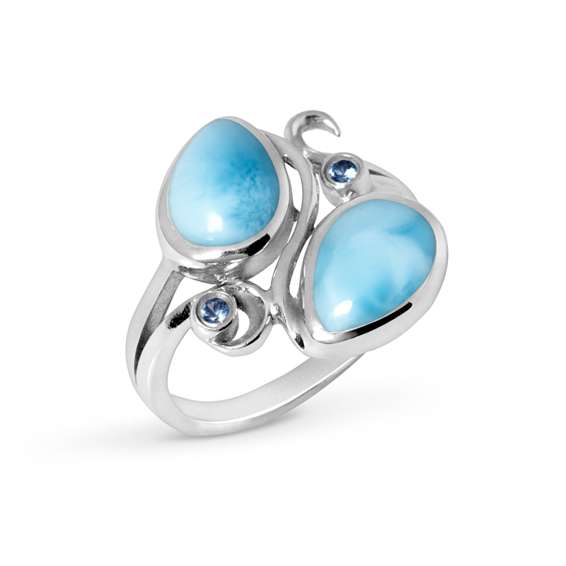 Larimar Sterling Silver Lyric Ring Marahlago Jewelry pear Gemstone Blue Spinel 
