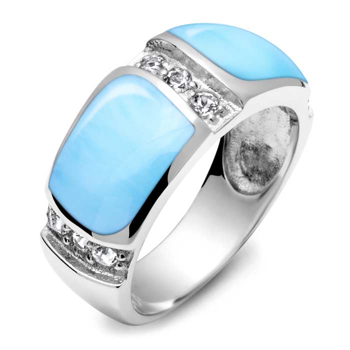 Larimar Sterling Silver Marina Ring Marahlago Jewelry square Gemstone White Topaz 