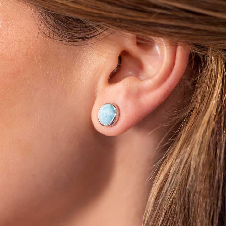 Larimar Sterling Silver Round Post Post Earrings Marahlago Jewelry round Gemstone 
