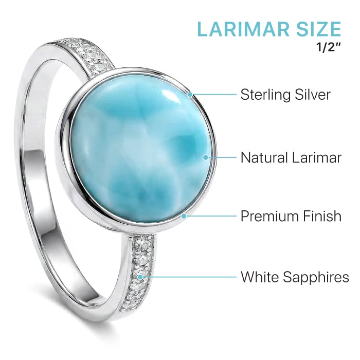 Add some style with a Round Ring with white sapphire in silver with larimar by marahlago