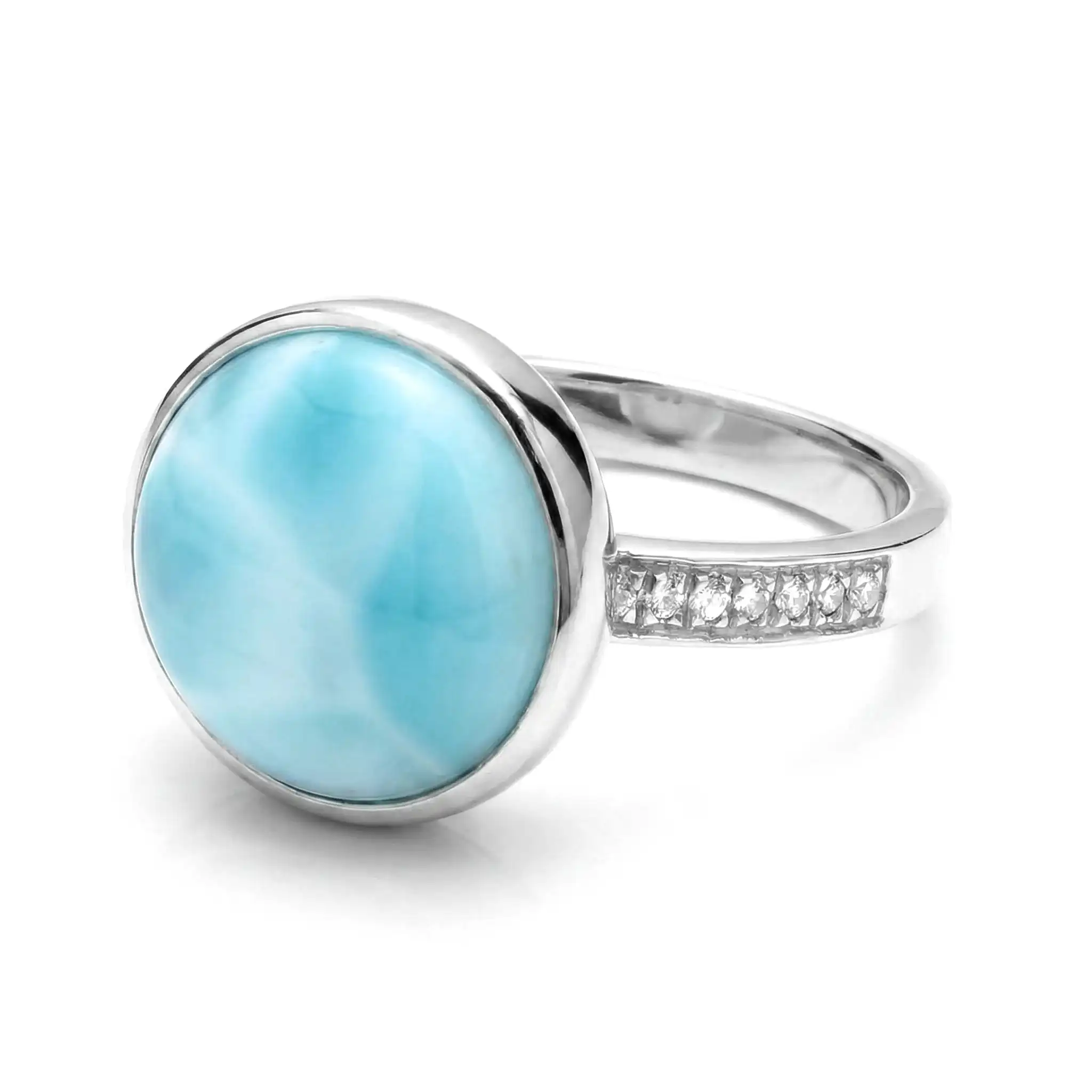 Add some style with a Round Ring with white sapphire in silver with larimar by marahlago