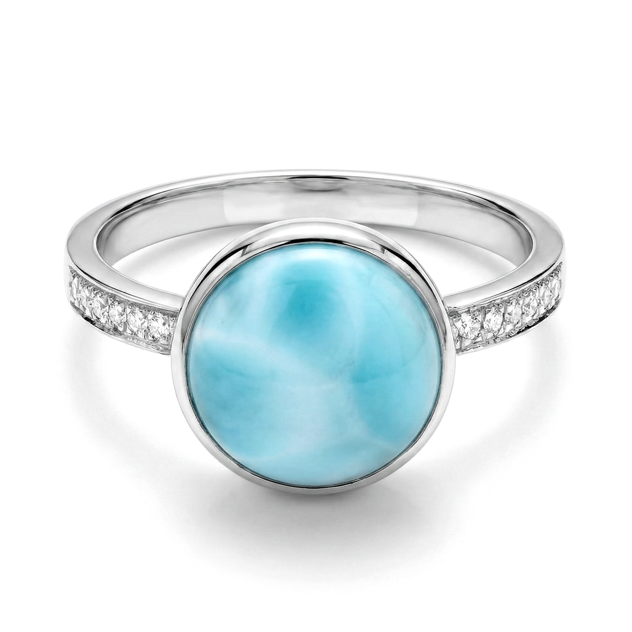 Add some style with a Round Ring with white sapphire in silver with larimar by marahlago
