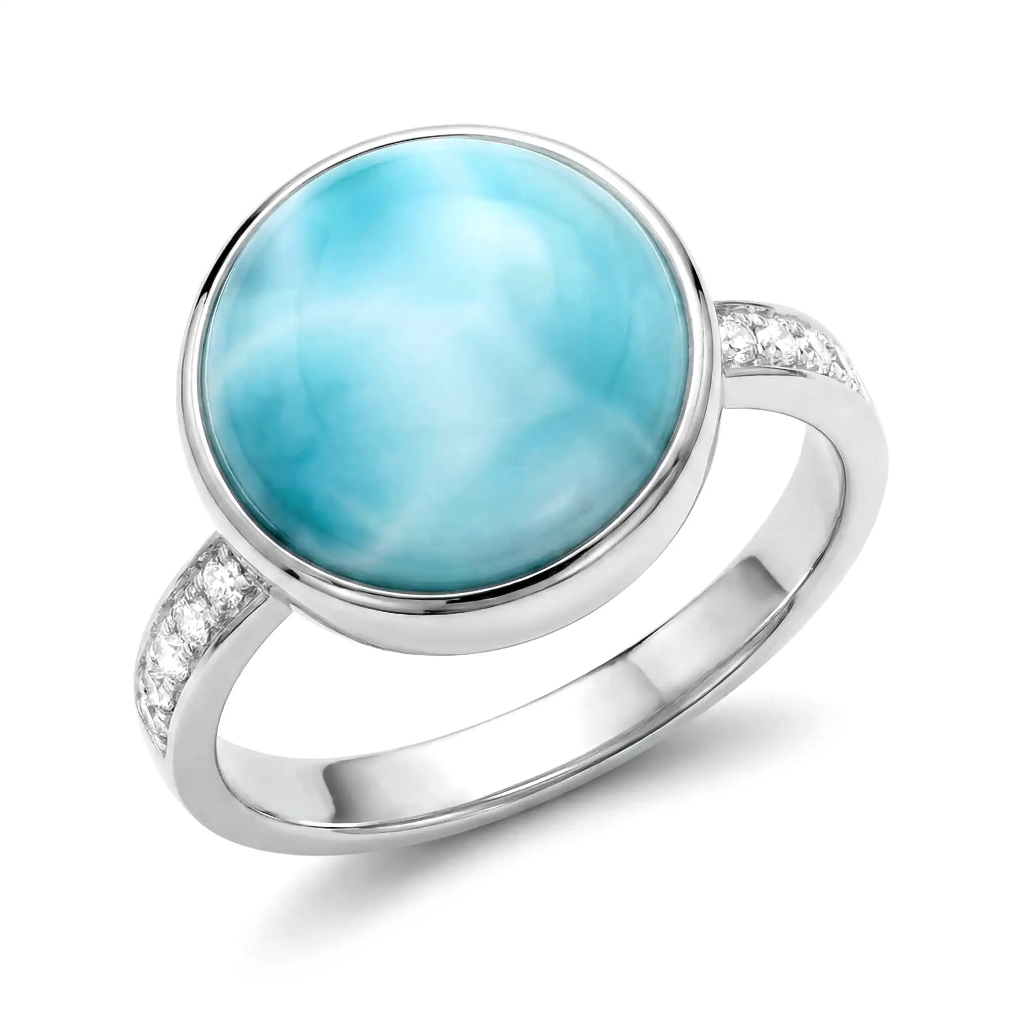 Add some style with a Round Ring with white sapphire in silver with larimar by marahlago