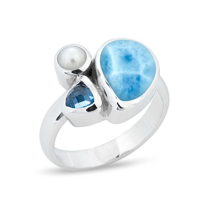 Larimar Sterling Silver Pear Ring