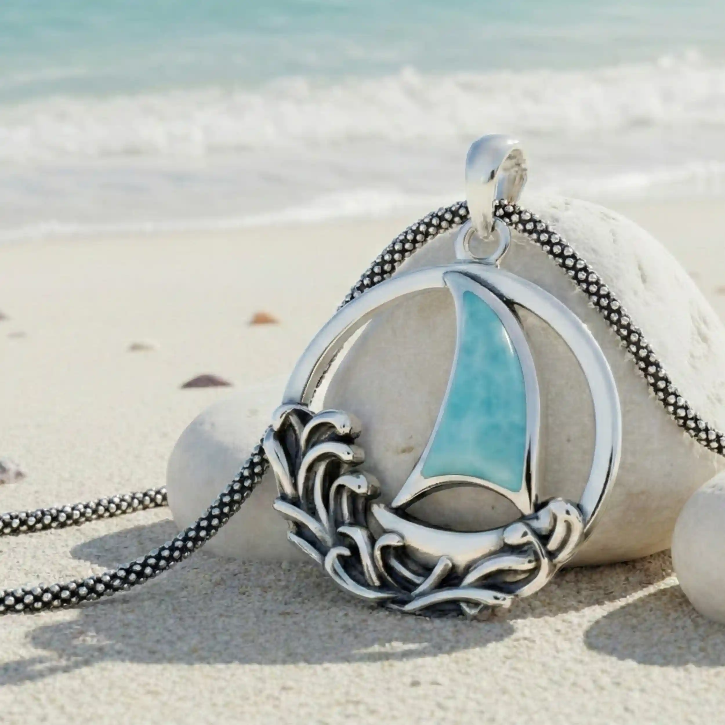 Sailboat Necklace in sterling silver by Marahlago larimar