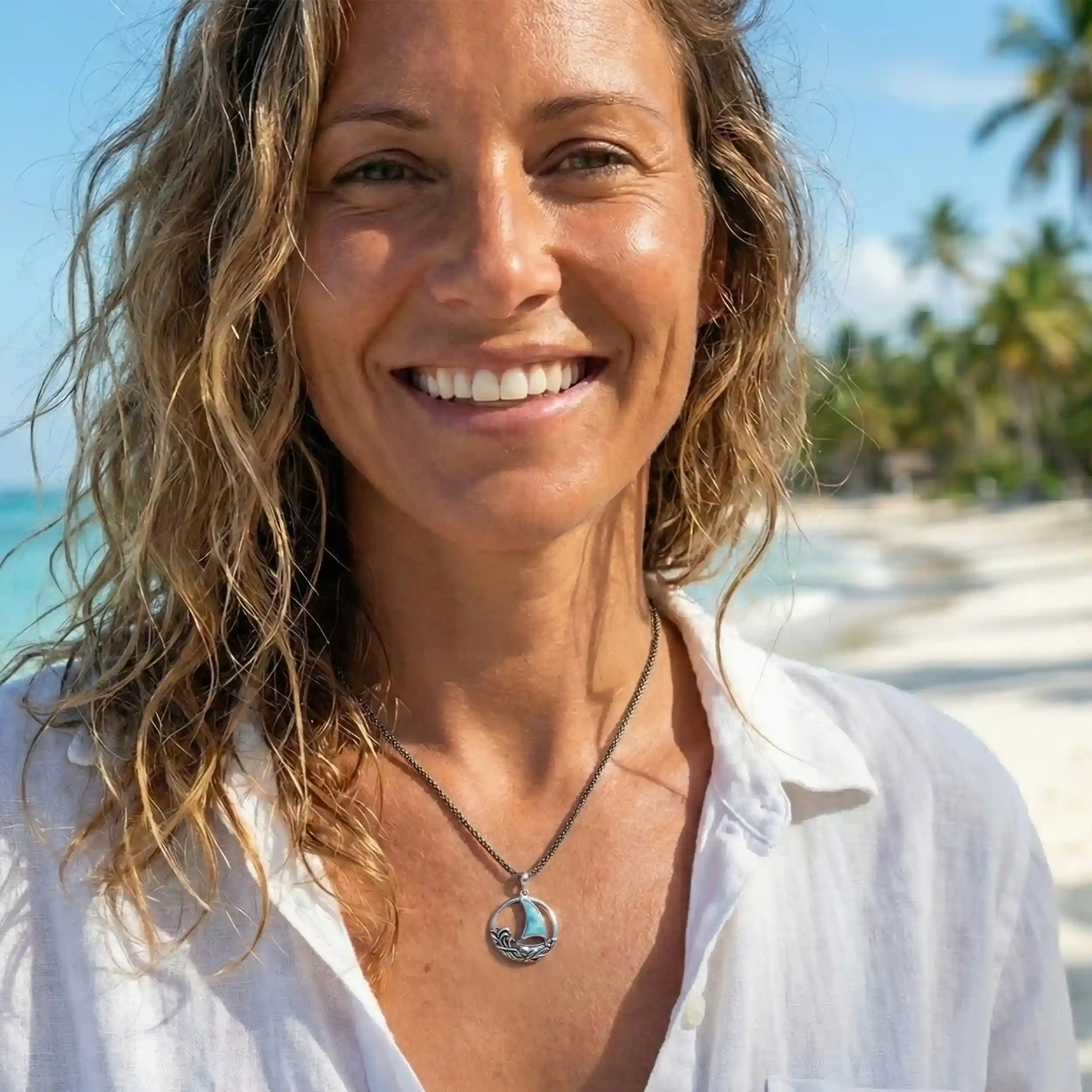 Sailboat Necklace in sterling silver by Marahlago larimar