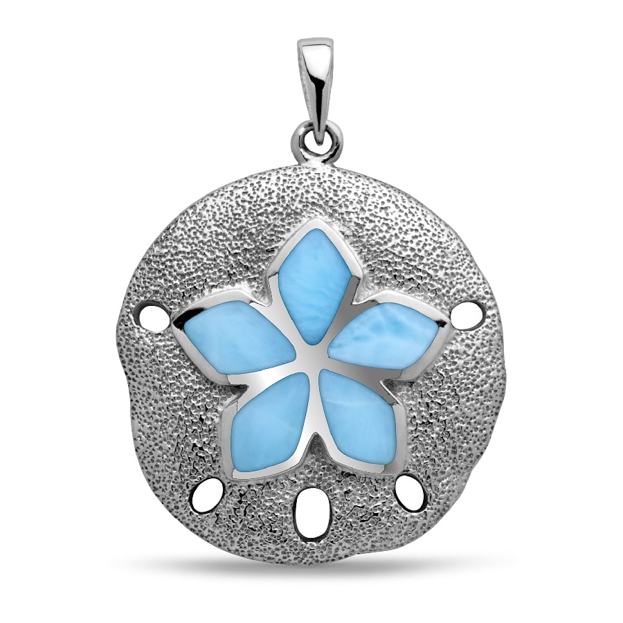 Sand Dollar Necklace in Sterling Silver with Larimar gemstone