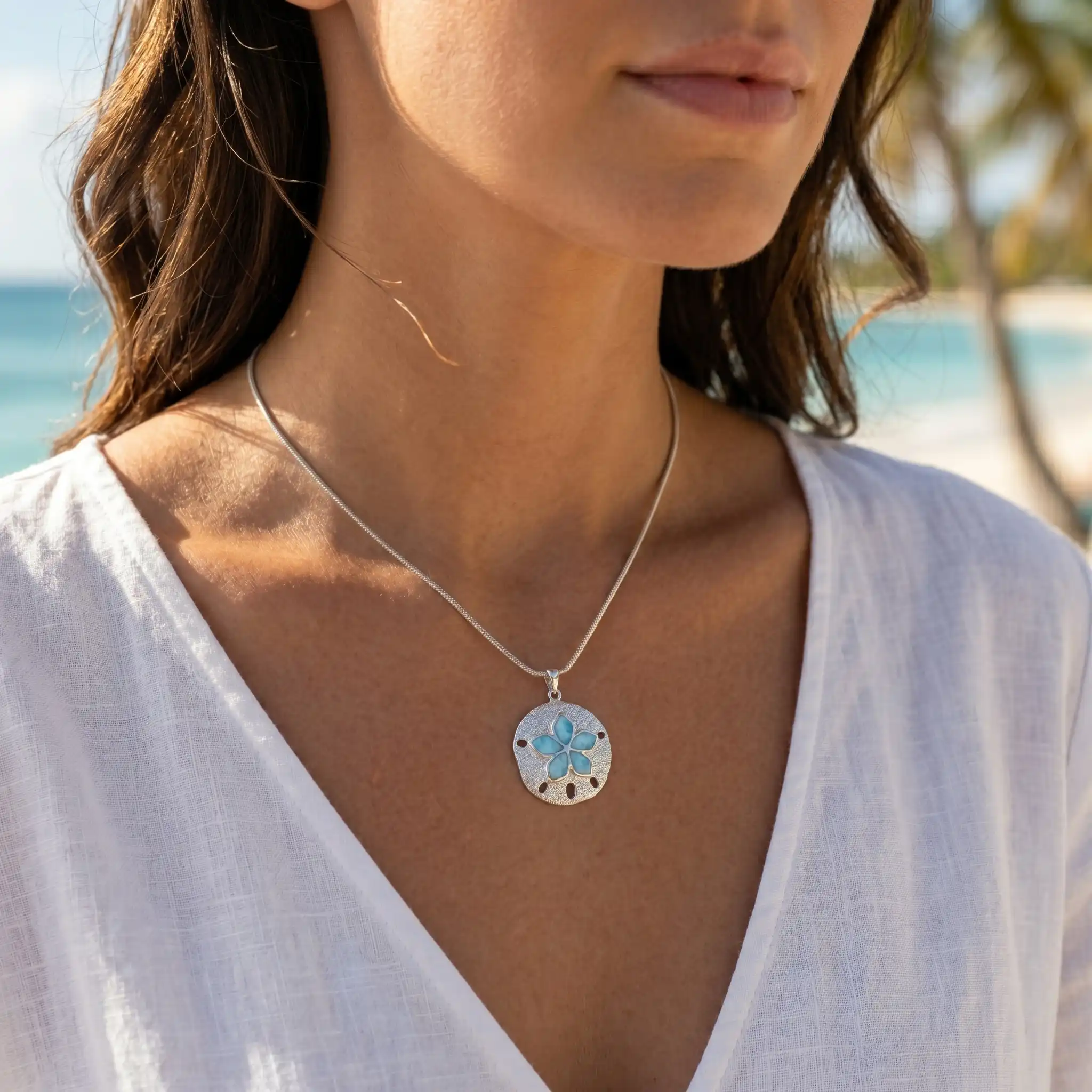 Sand Dollar Necklace with Larimar By Marahlago 