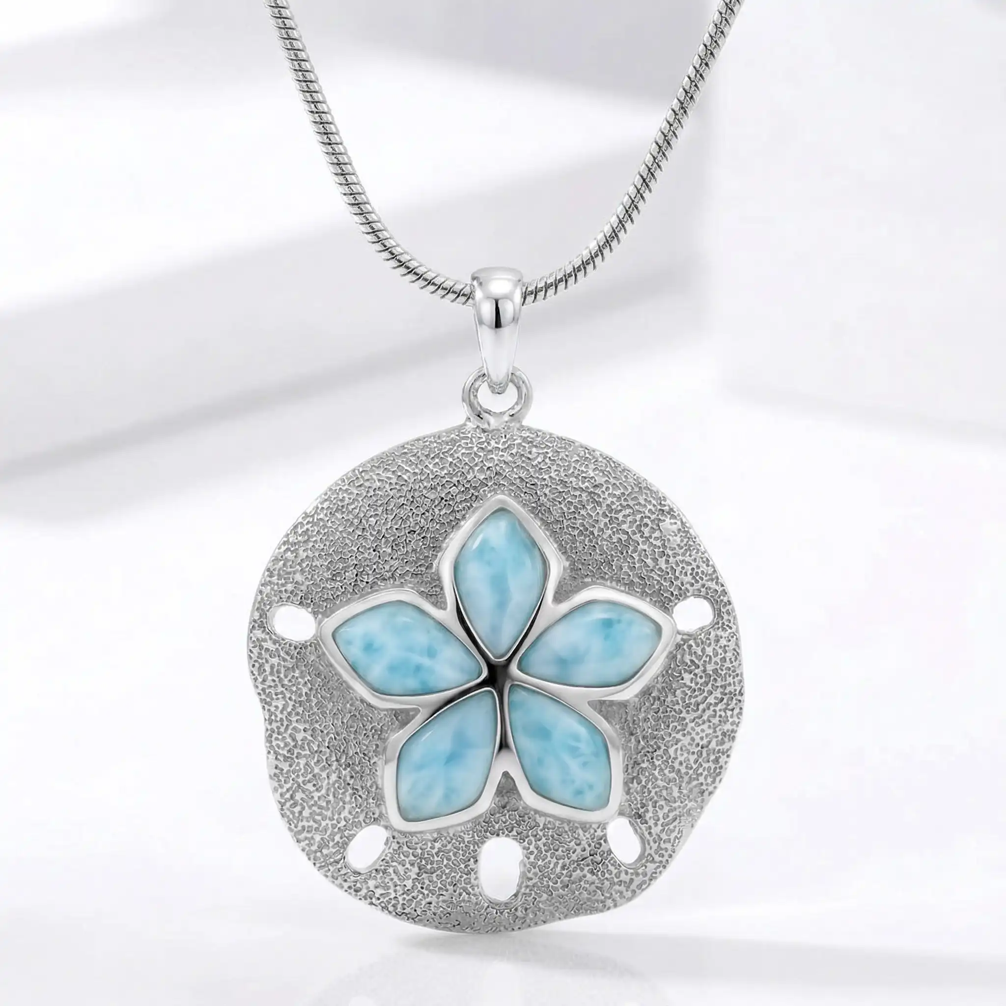 Sand Dollar Necklace with Larimar By Marahlago 