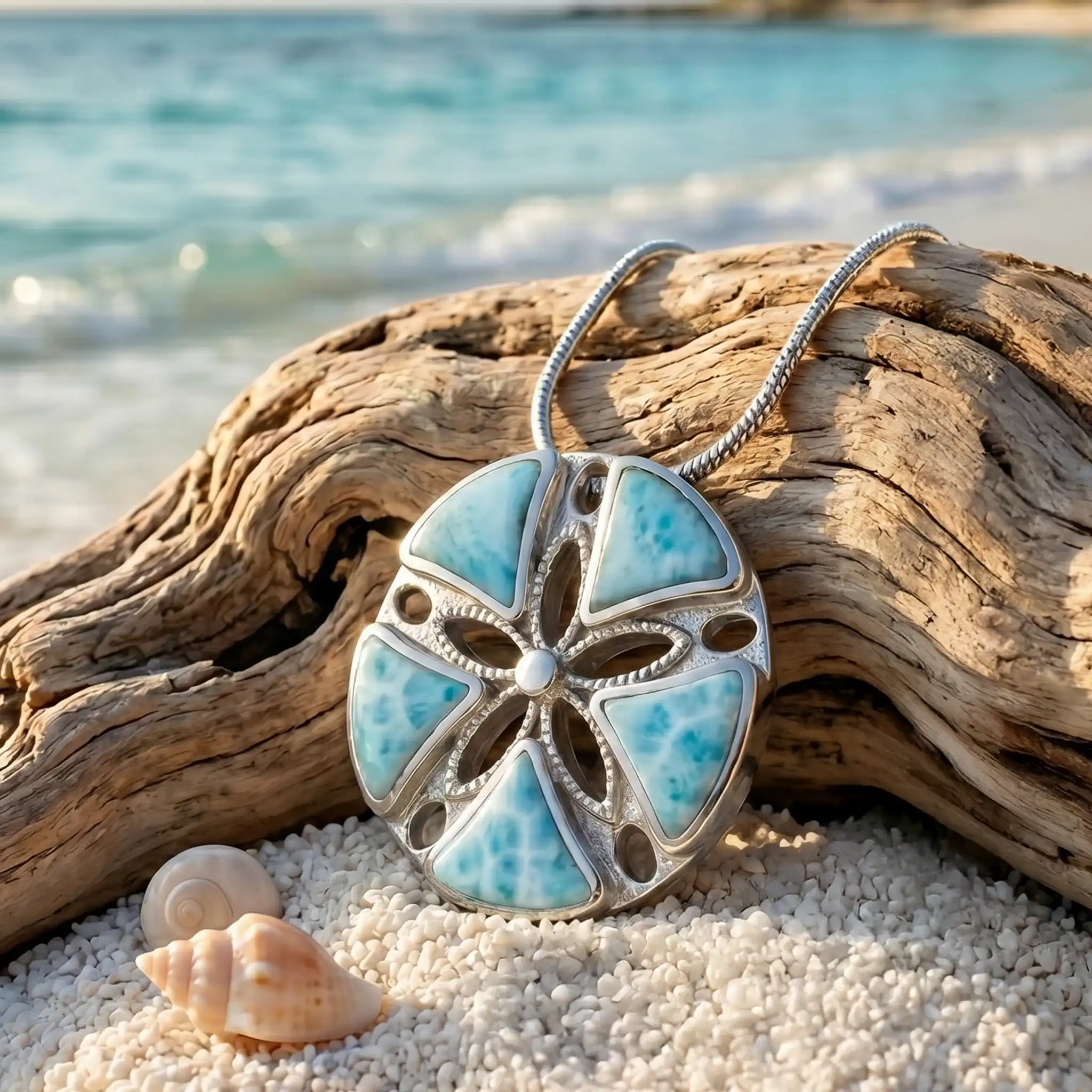 Sand Dollar Pendant on Lava Rock