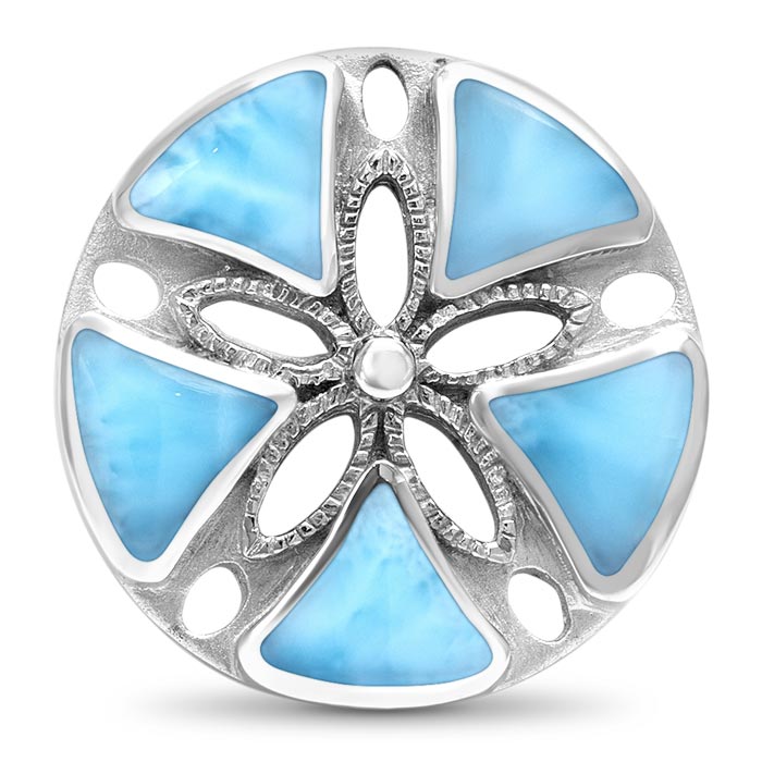 Sand Dollar Pendant in sterling silver with larimar by Marahlago Jewelry
