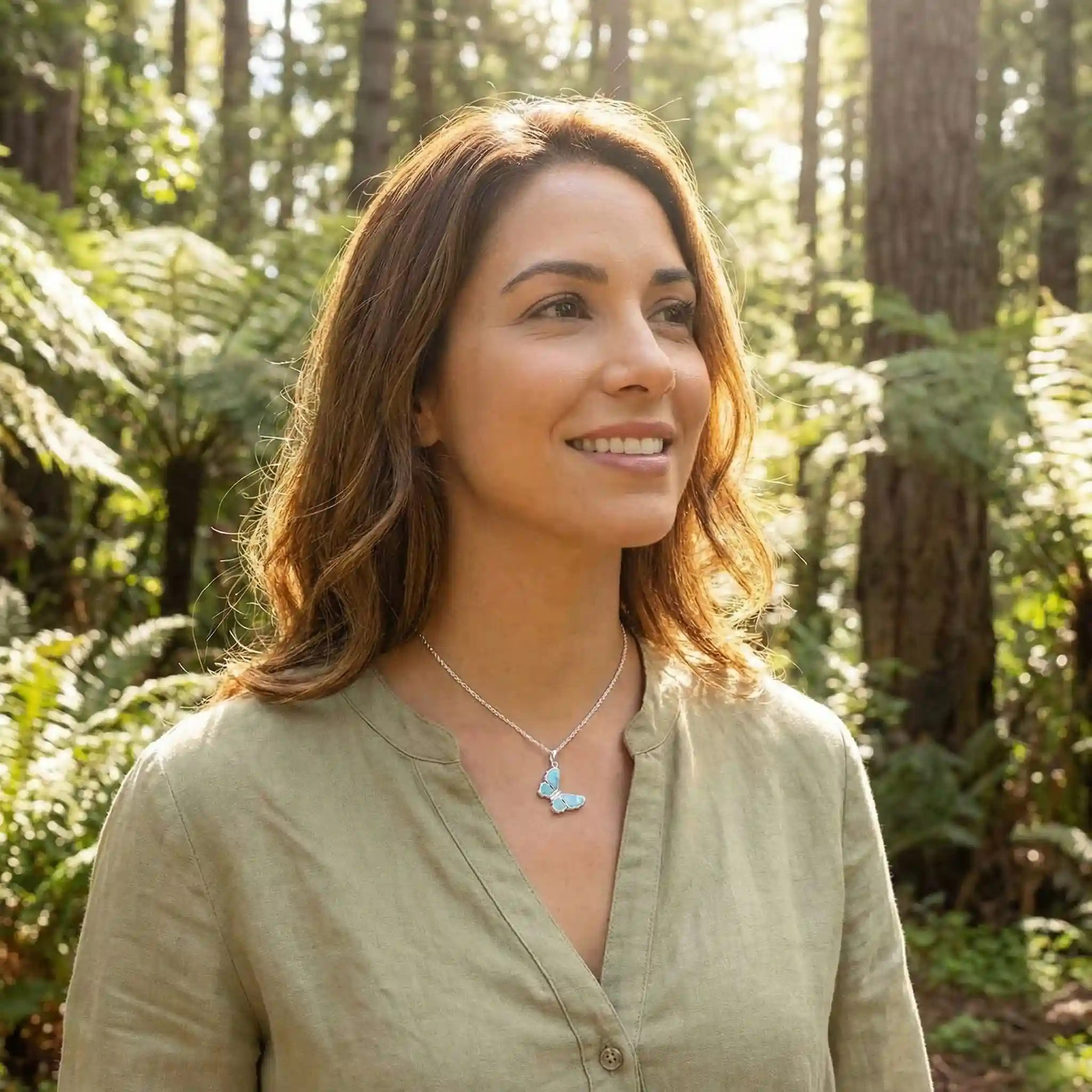 Silver Butterfly Necklace with larimar stones
