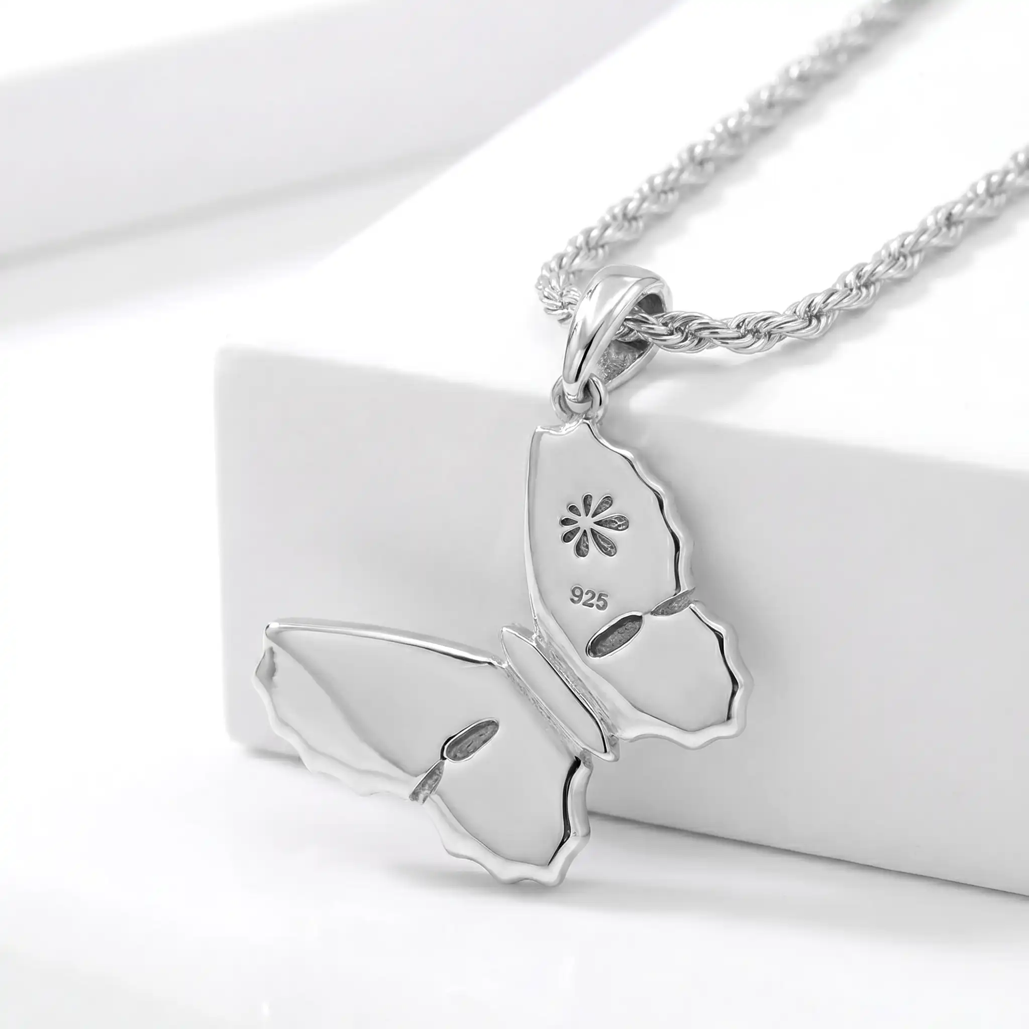 Silver Butterfly Necklace with larimar stones