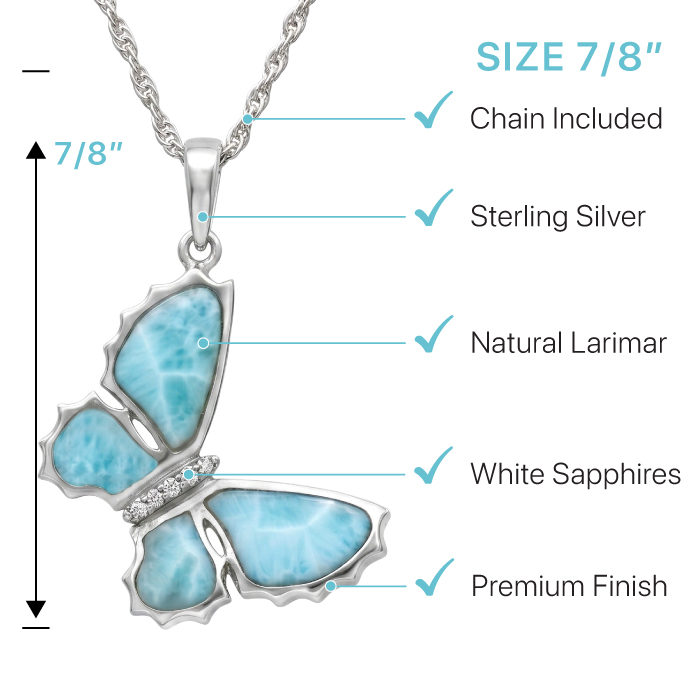Silver Butterfly Necklace with larimar stones