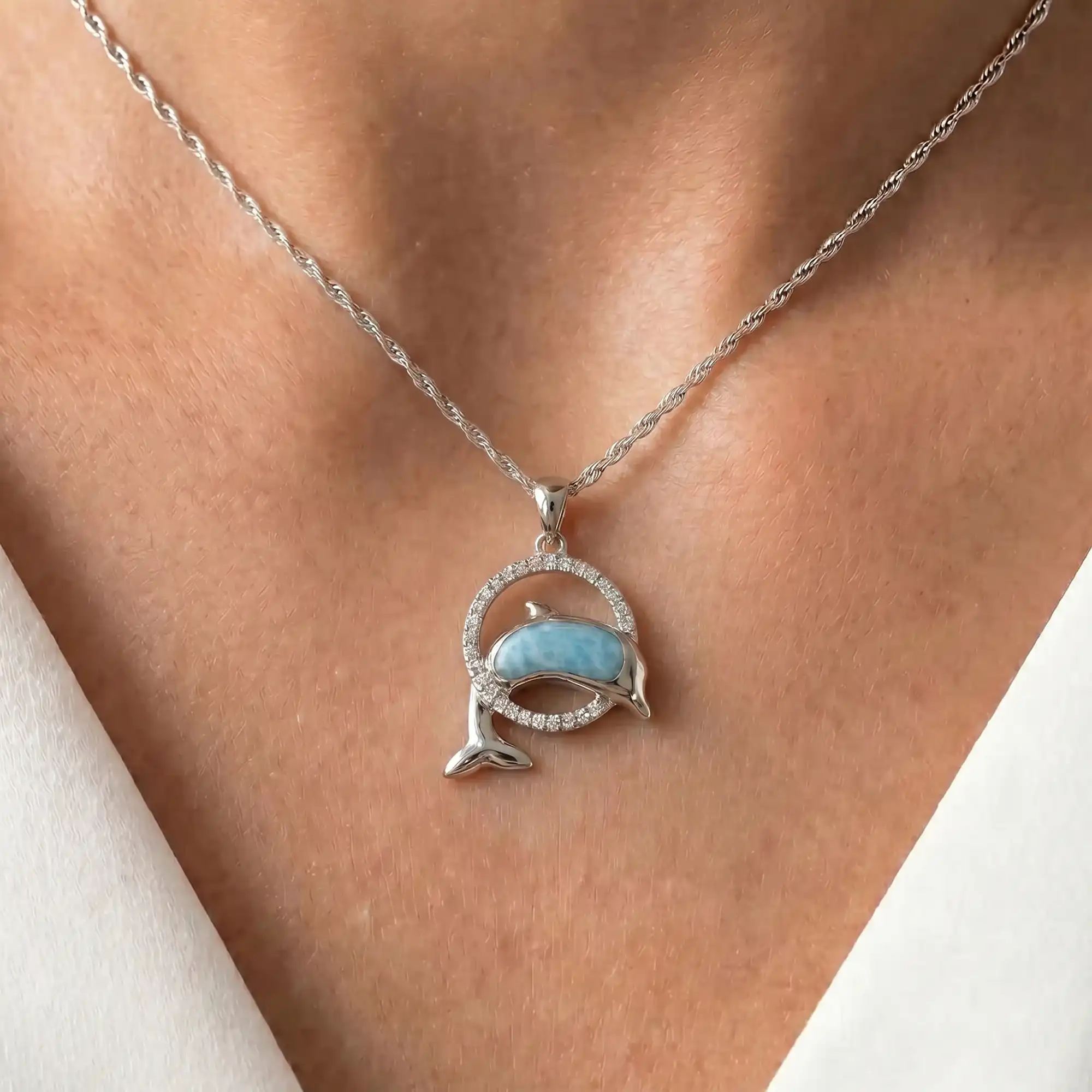 Dolphin Pendant set in sterling silver by Marahlago Larimar