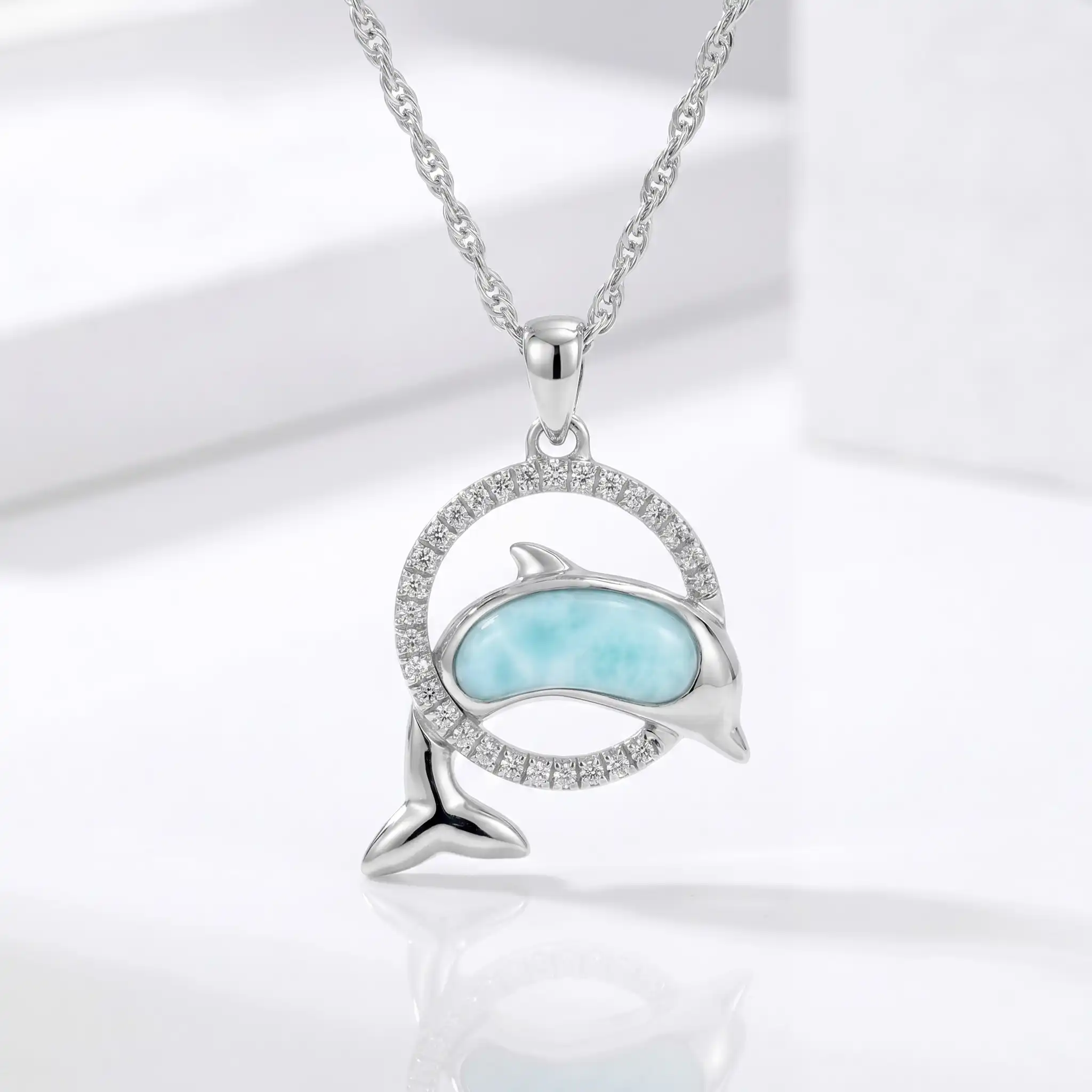 Dolphin Pendant set in sterling silver by Marahlago Larimar