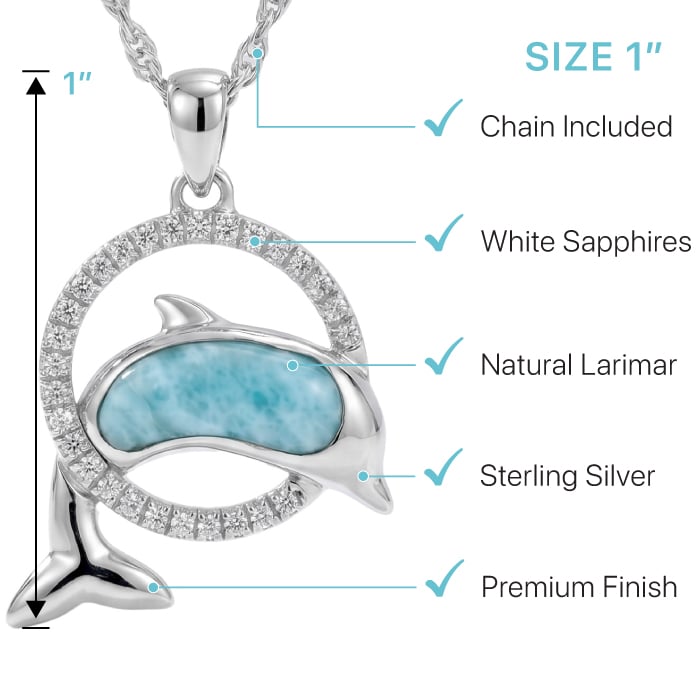 Dolphin Pendant set in sterling silver by Marahlago Larimar