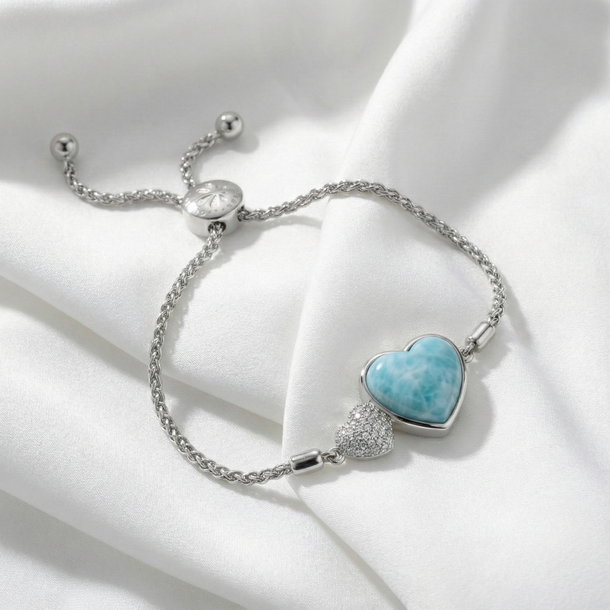 Larimar Sapphire Heart Bracelet Sterling Silver Gem