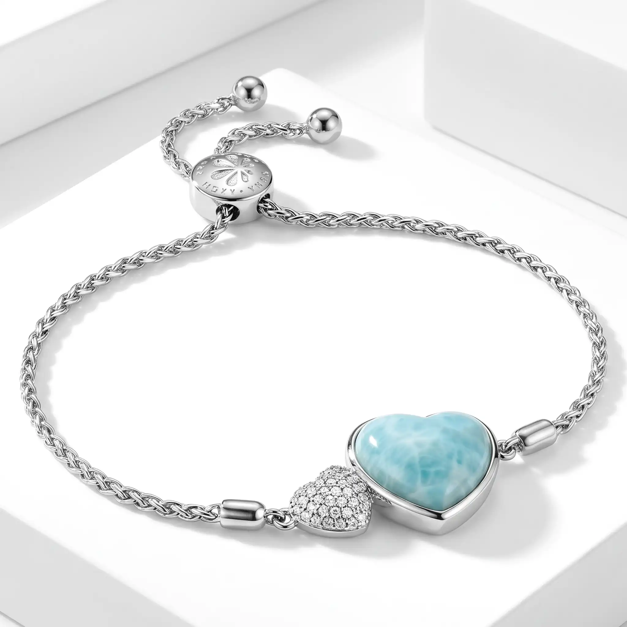 Larimar Sapphire Heart Sterling Silver Bracelet