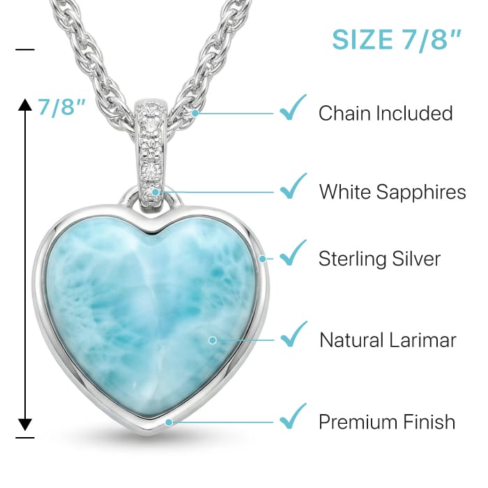 Heart shaped Necklace in sterling Silver with larimar and white sapphires by Marahlago 