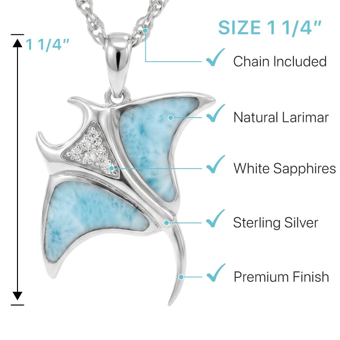 Manta Ray Necklace in sterling silver with larimar stone by Marahlago