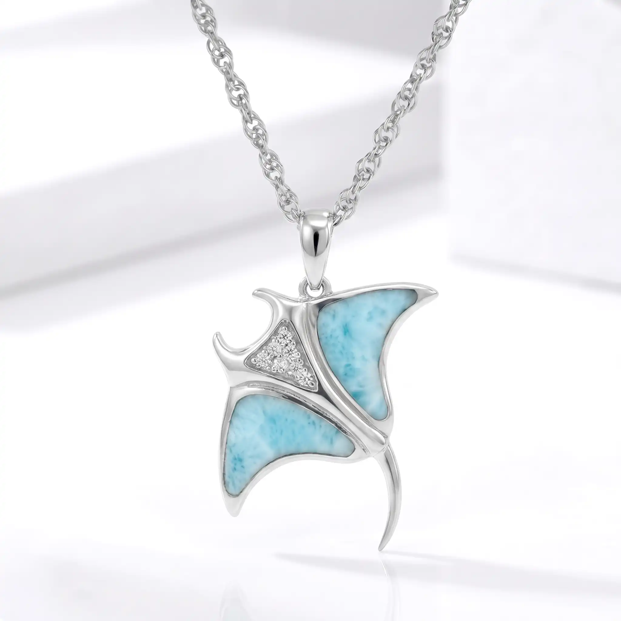 Manta Ray Necklace in sterling silver with larimar stone by Marahlago