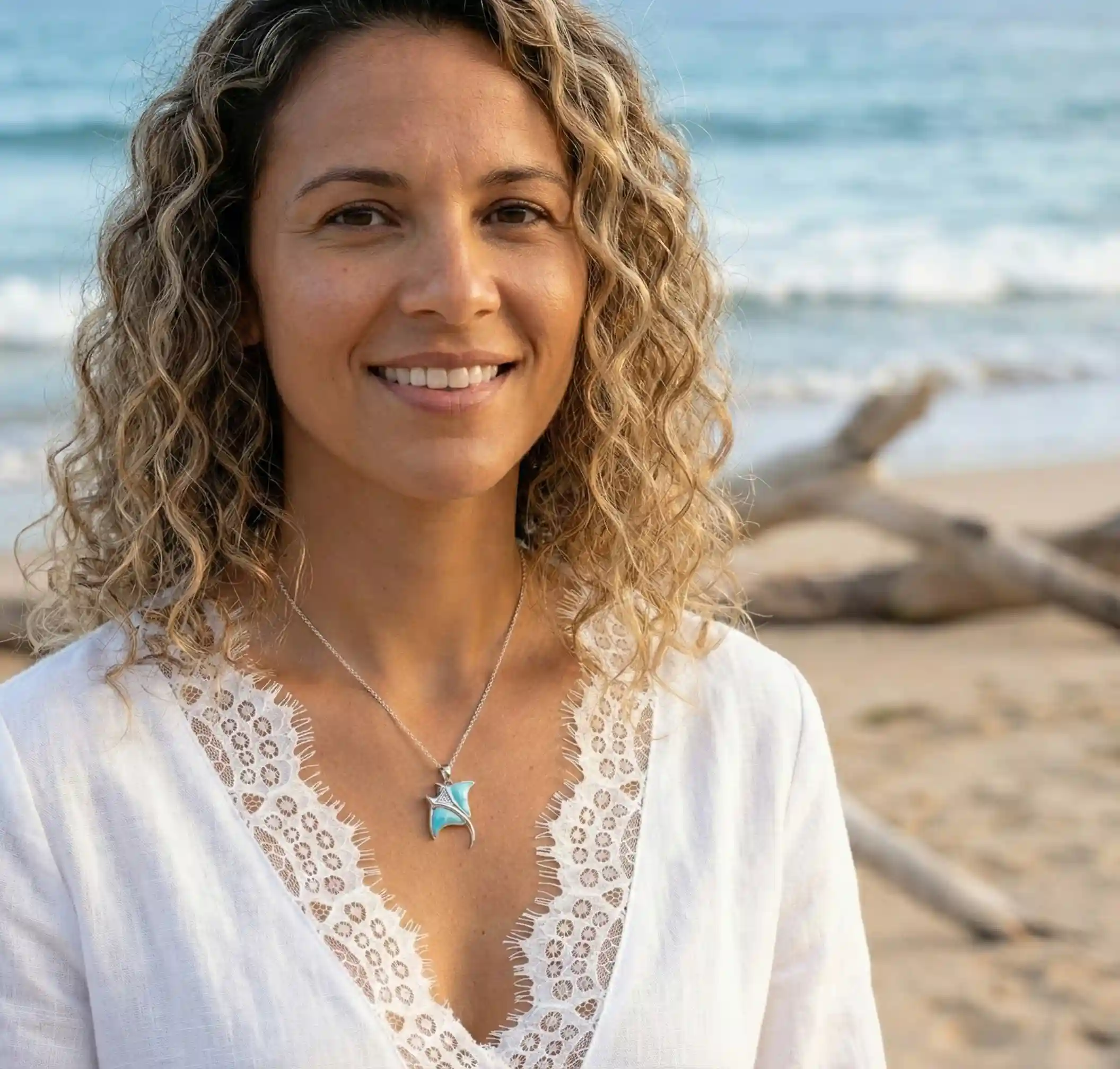 Manta Ray Necklace in sterling silver with larimar stone by Marahlago