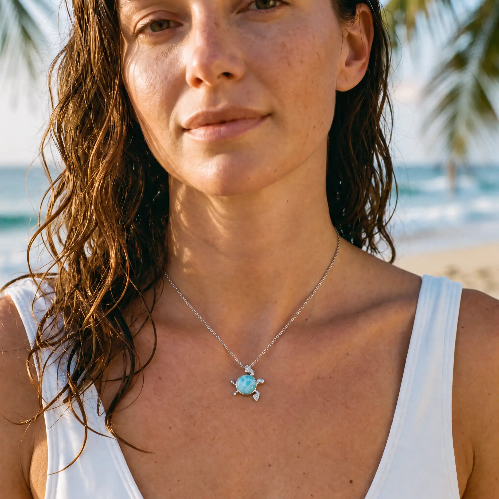 Sea Turtle Necklace on Model