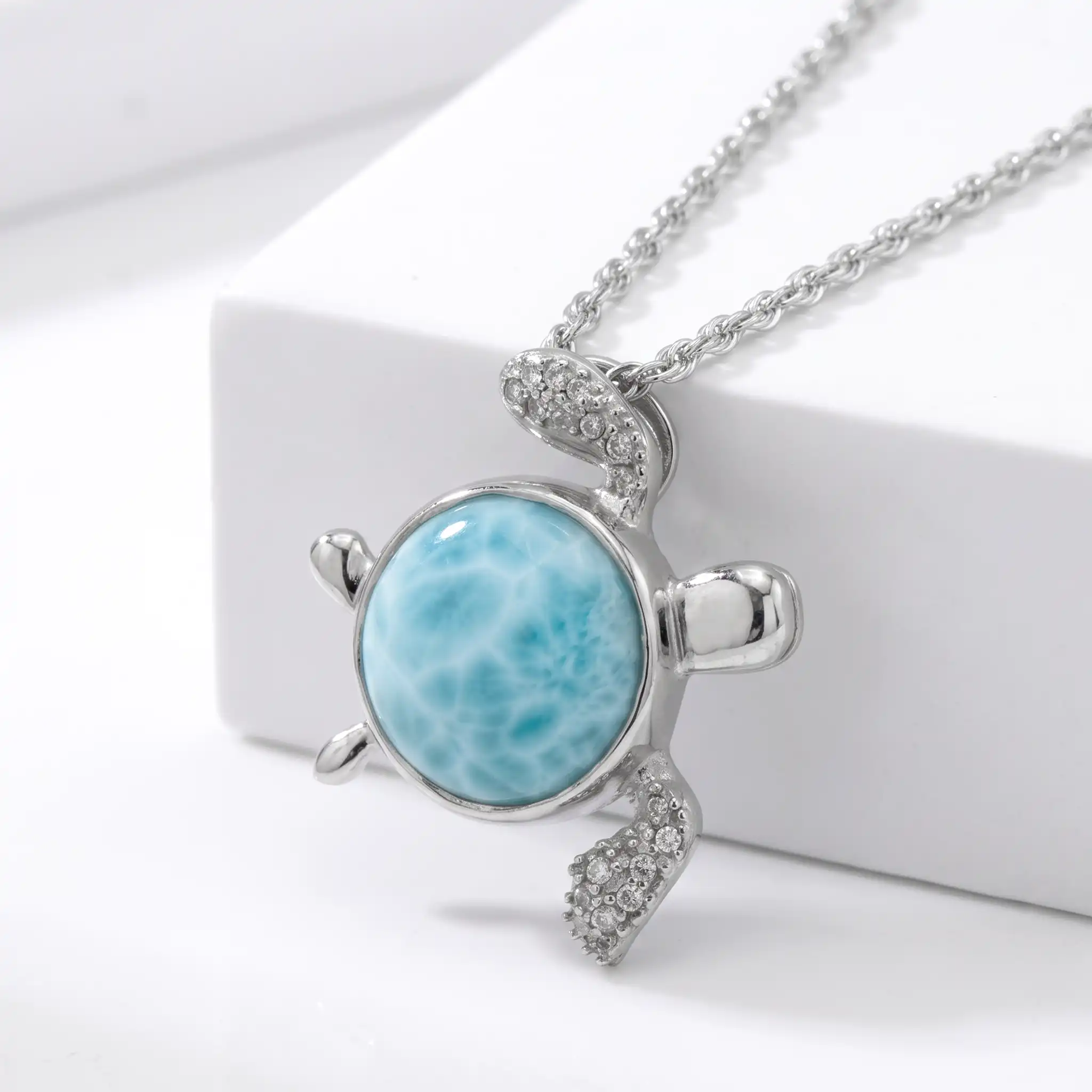 Sea Turtle Necklace sterling silver larimar