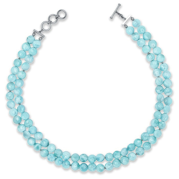 Larimar Sterling Silver Seafoam beaded Necklace Marahlago Jewelry natural Gemstone
