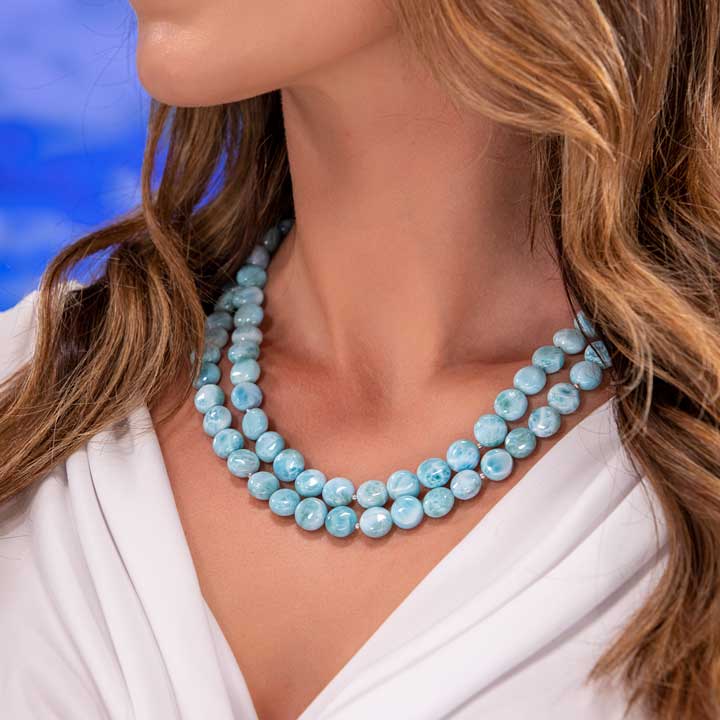 Larimar Sterling Silver Seafoam beaded Necklace Marahlago Jewelry natural Gemstone 