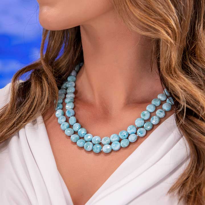 Larimar Sterling Silver Seafoam beaded Necklace Marahlago Jewelry natural Gemstone