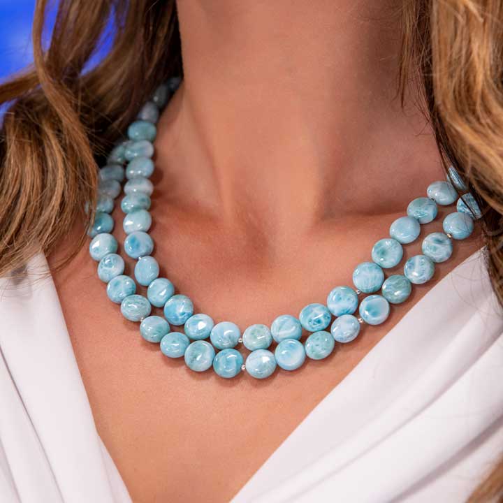 Larimar Sterling Silver Seafoam beaded Necklace Marahlago Jewelry natural Gemstone