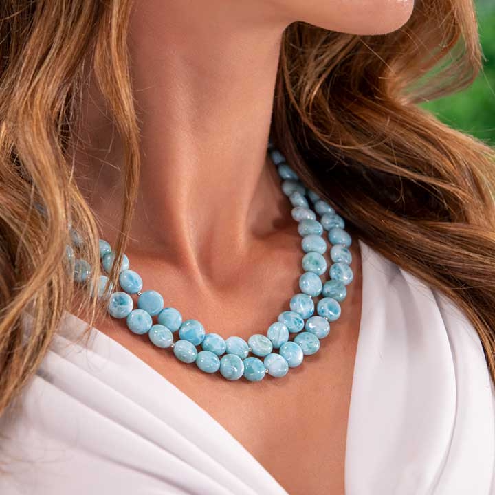 Larimar Sterling Silver Seafoam beaded Necklace Marahlago Jewelry natural Gemstone