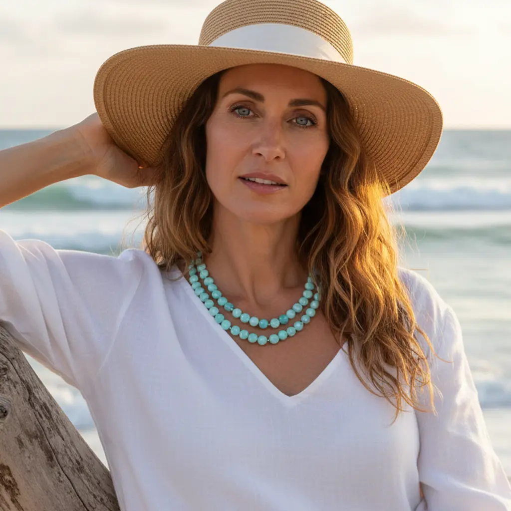 Larimar Sterling Silver Seafoam beaded Necklace Marahlago Jewelry natural Gemstone 